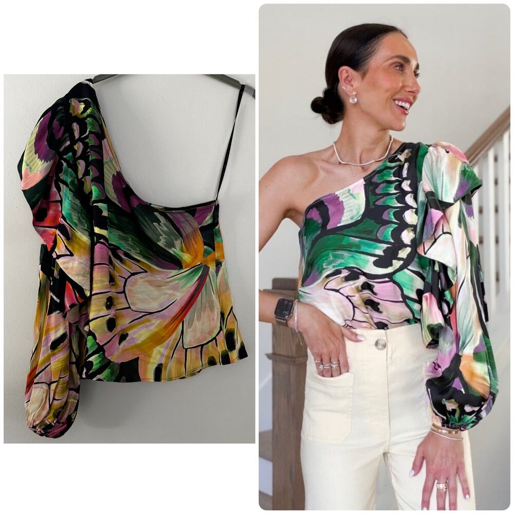 Farm Rio for Anthropologie One-Shoulder Ruffle Blouse